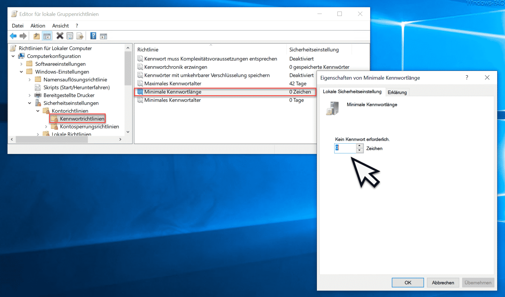 Minimale Kennwortlänge bei Windows festlegen
