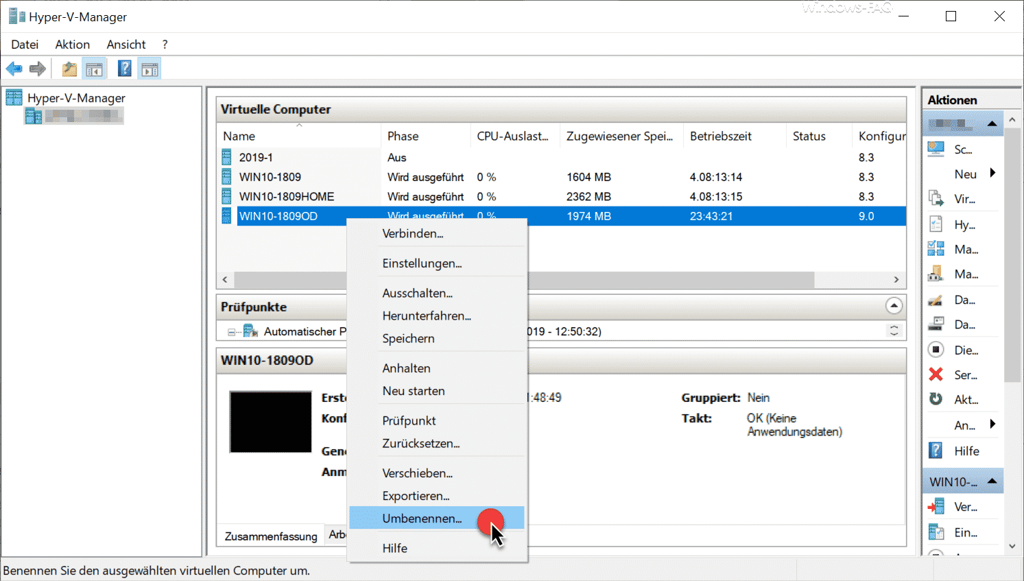 VM im Hyper-V Manager umbenennen