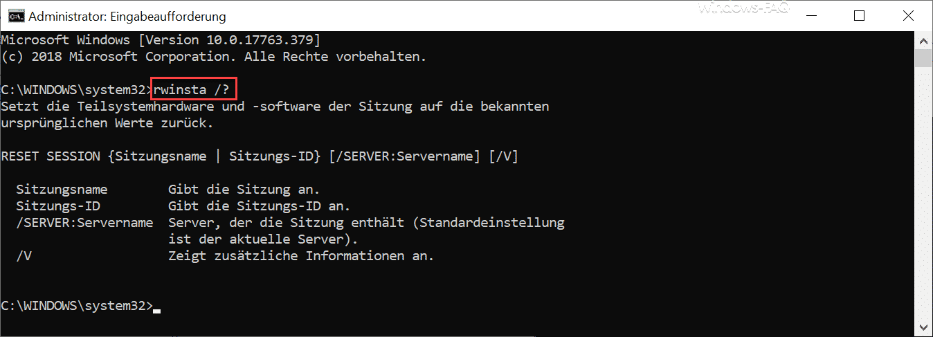 rwinsta Hilfe