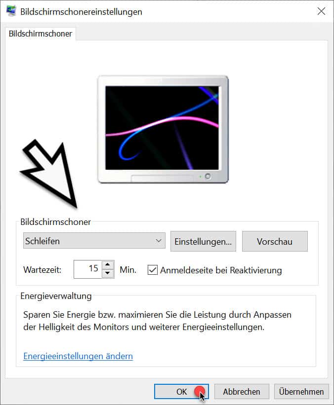 Bildschirmschoner einrichten bei Windows 10