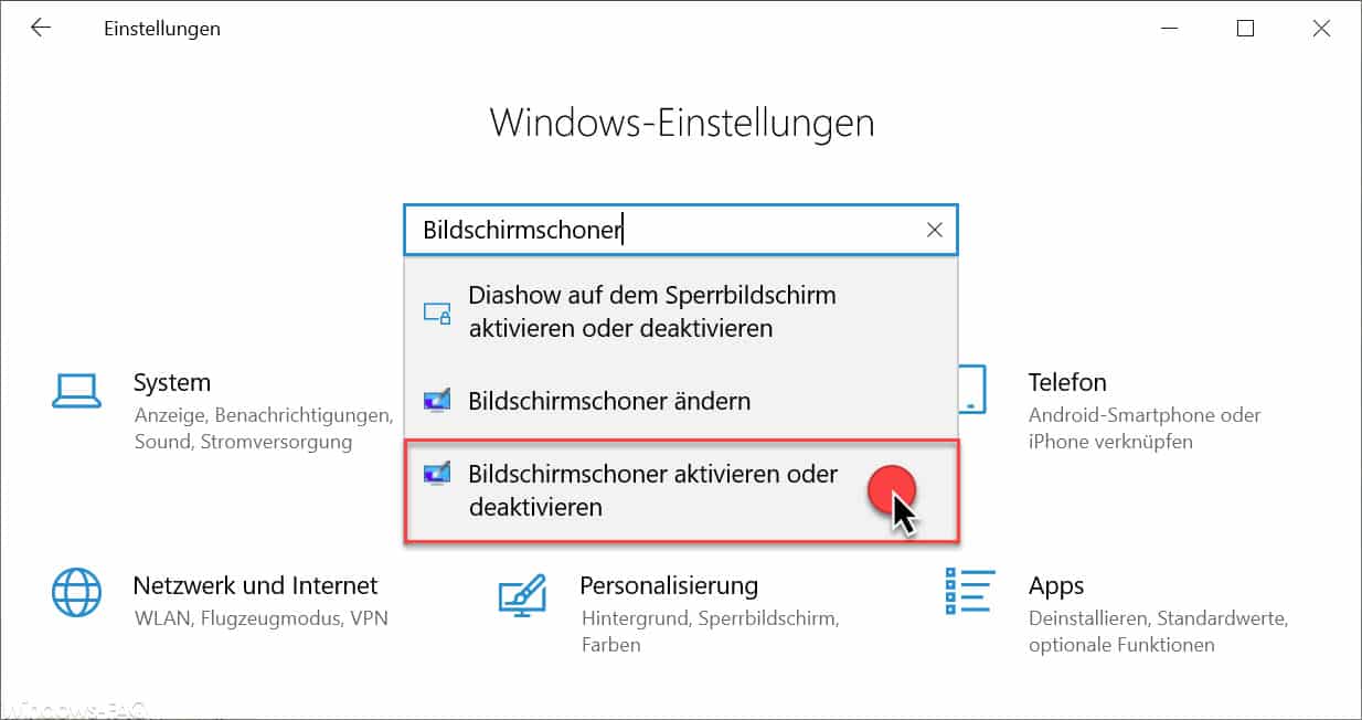 Bildschirmschoner aktivieren oder deaktivieren