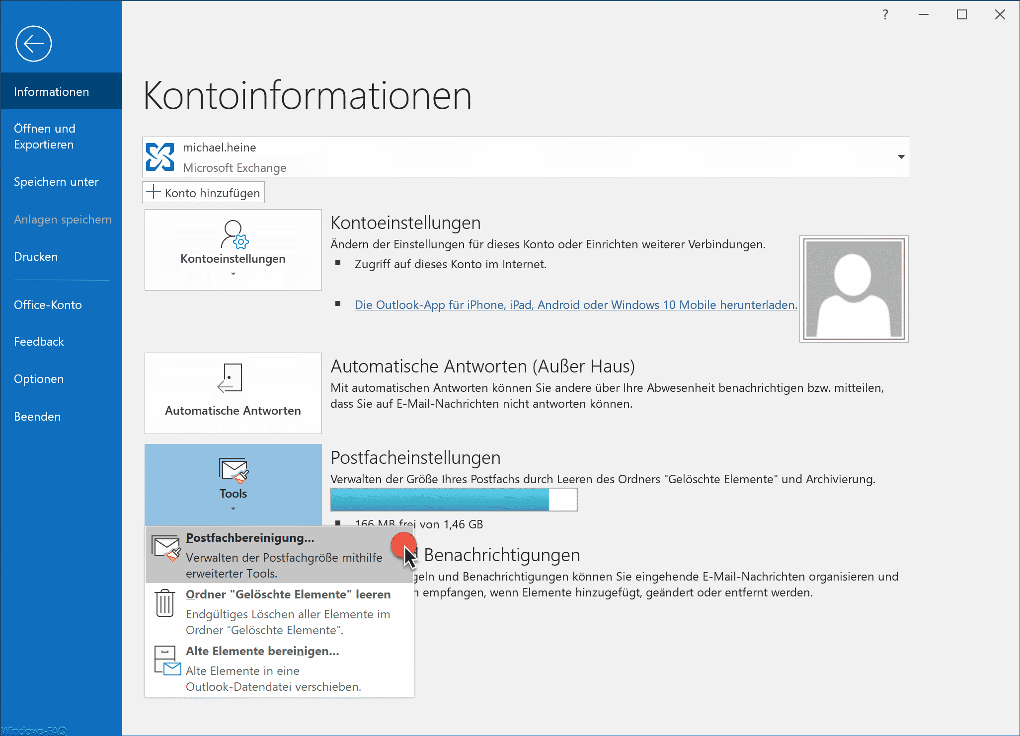 Postfachbereinigung Outlook