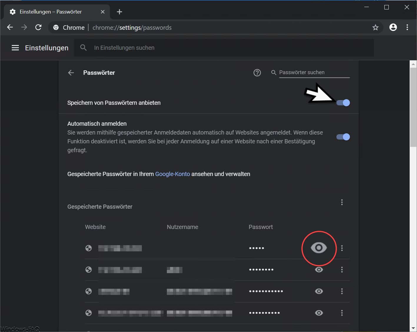 Passwörter im Chrome automatisch speichern oder Speicherung deaktivieren