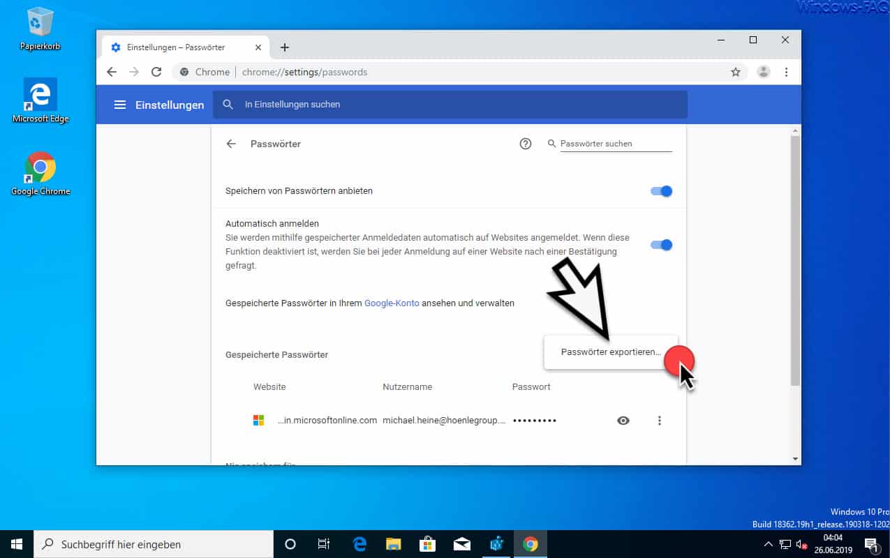 Chrome Passwörter exportieren