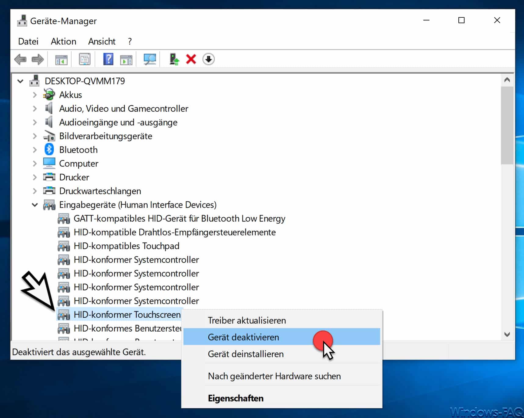 Touchscreen deaktivieren bei Windows 10