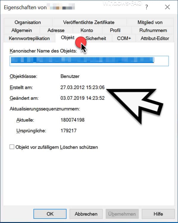 An welchem Datum wurde ein Active Directory User Objekt erstellt