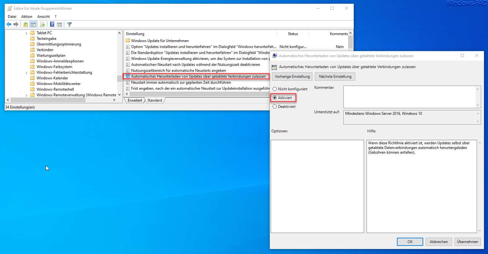 Automatisches Herunterladen von Updates über getaktete Verbindungen zulassen
