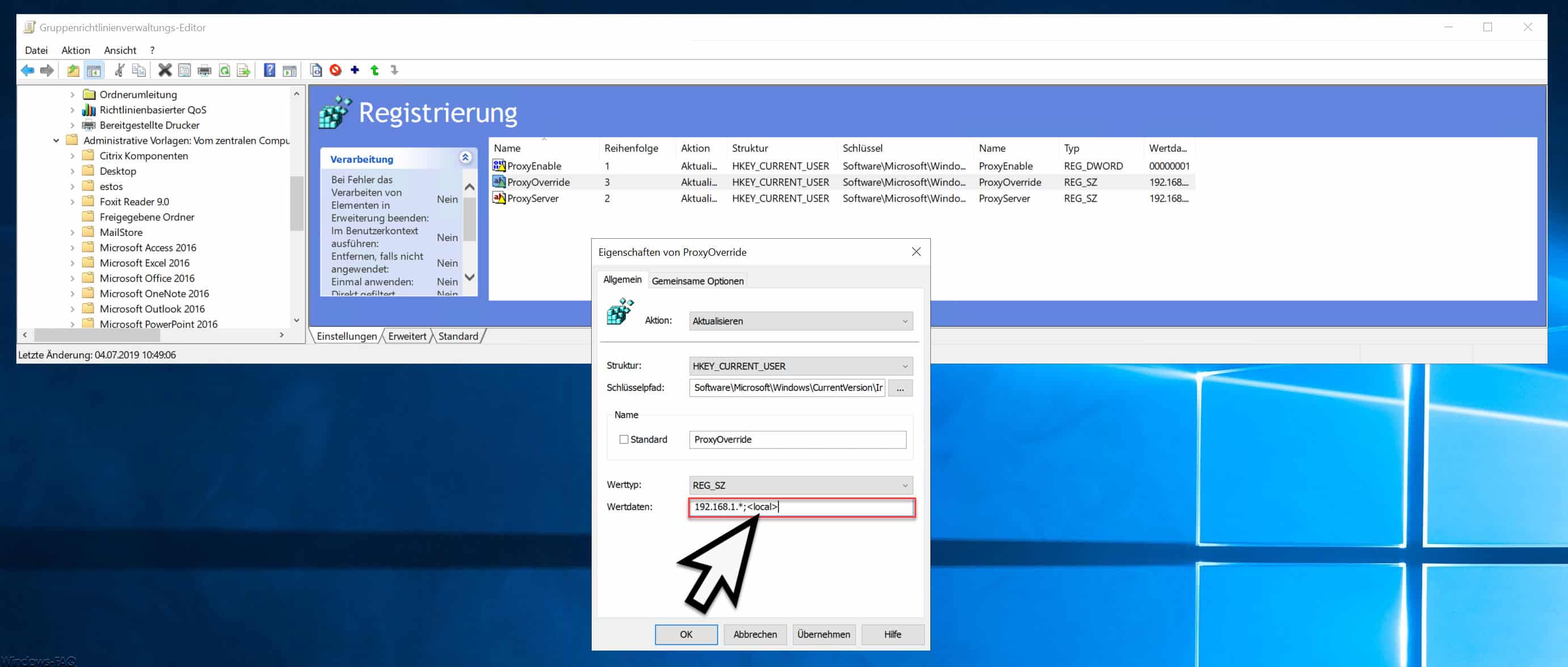 Proxyserver für lokale Adressen umgehen per Registry Key aktivieren