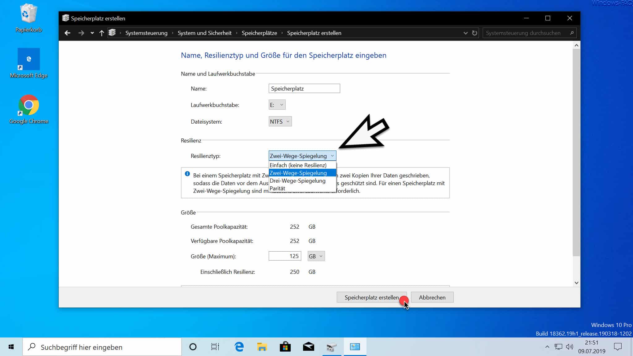 Speicherplätze und Speicherpool einrichten unter Windows 10