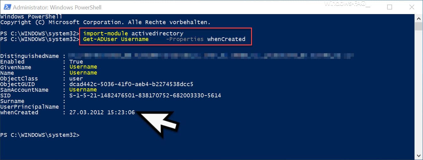 PowerShell Creation Date User Objekt