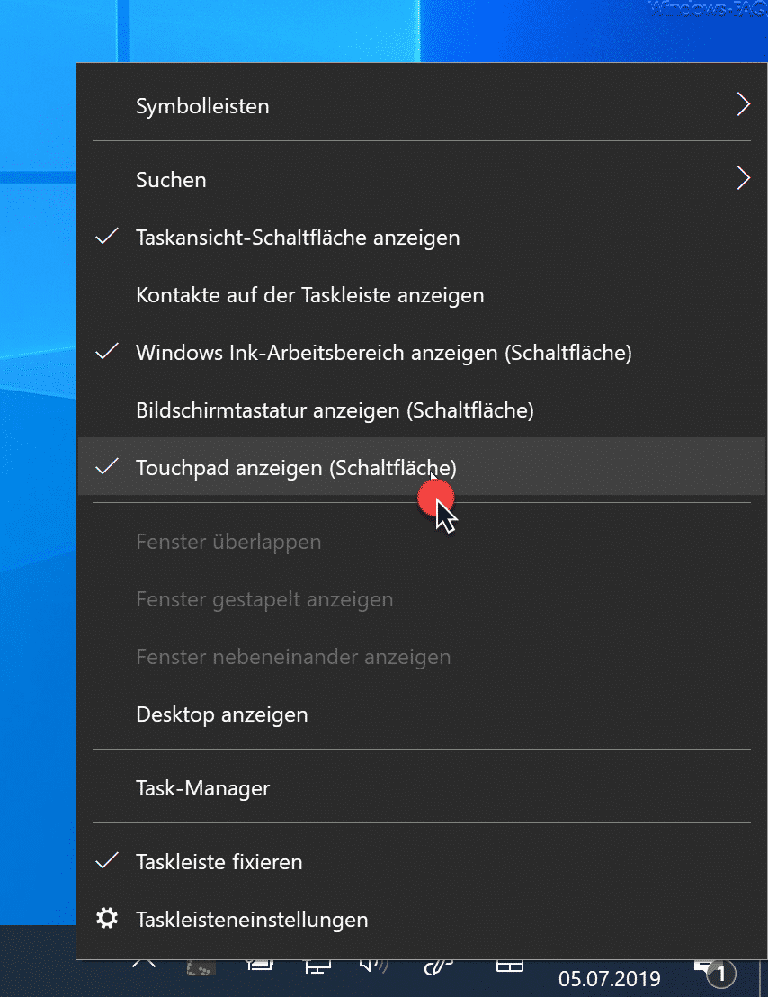 Touchpad anzeigen Schaltfläche