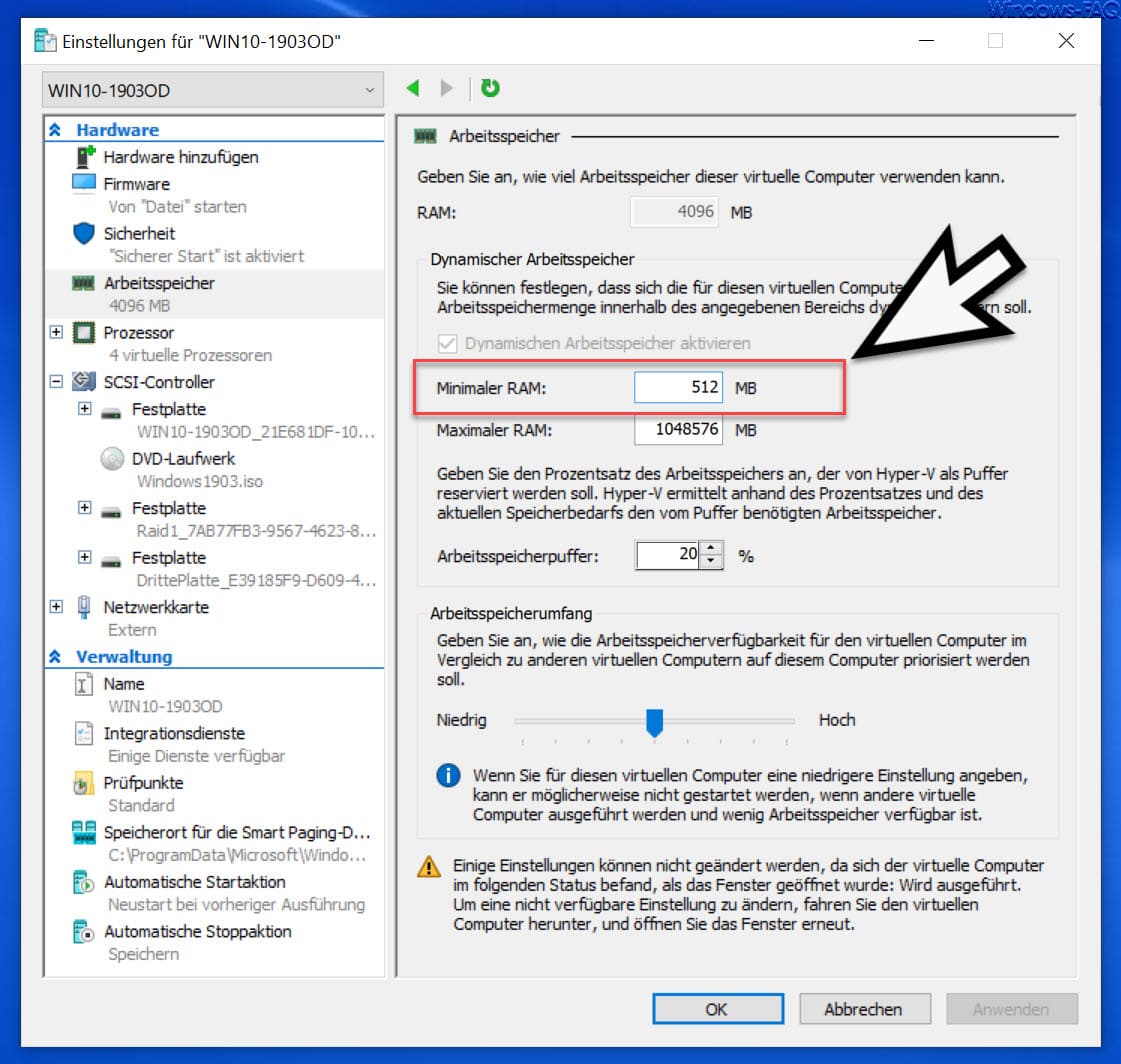 VM minimaler RAM