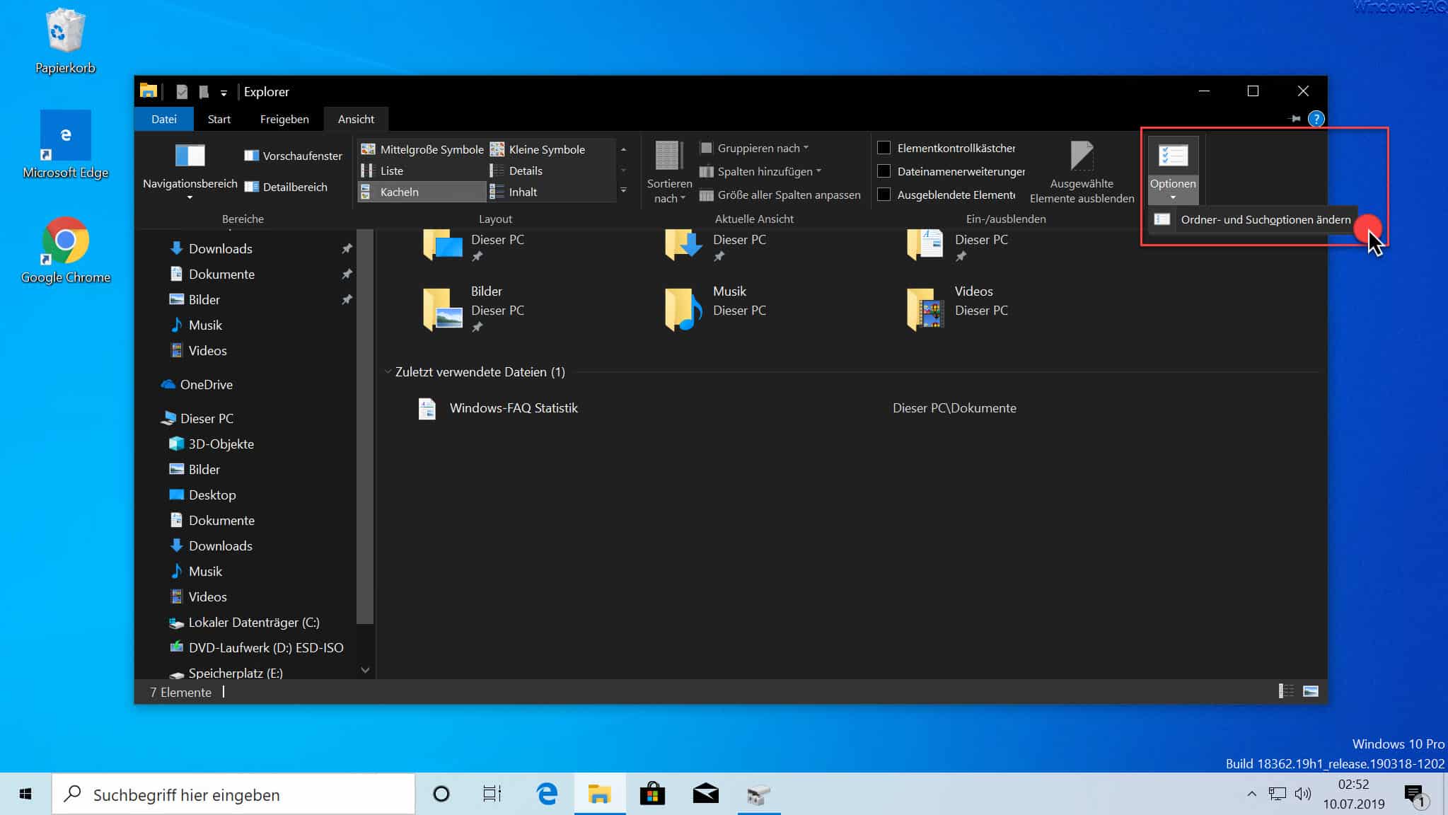 Windows Explorer Ordner und Suchoptionen ändern