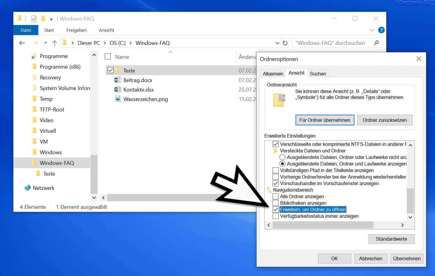 Ordner erweitern im Windows Explorer aktivieren
