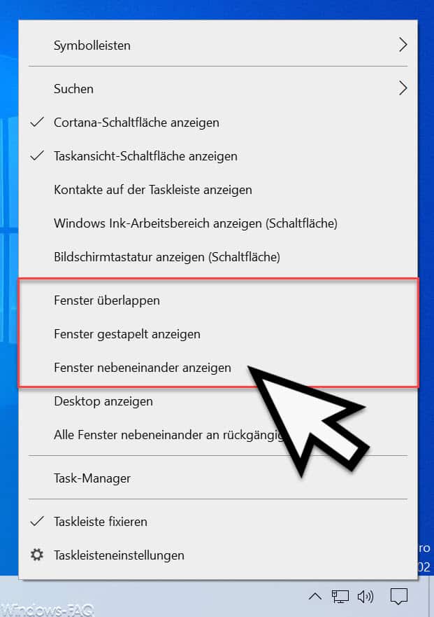 Windows 10 Taskleiste Fenster nebeneinander anzeigen