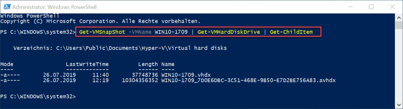 Get-VMSnapShot -VMName NAME-DER_VM | Get-VMHardDiskDrive | Get-ChildItem
