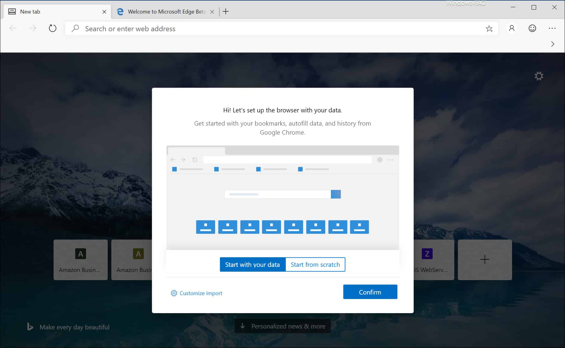Microsoft Edge Chromium Beta erster Start