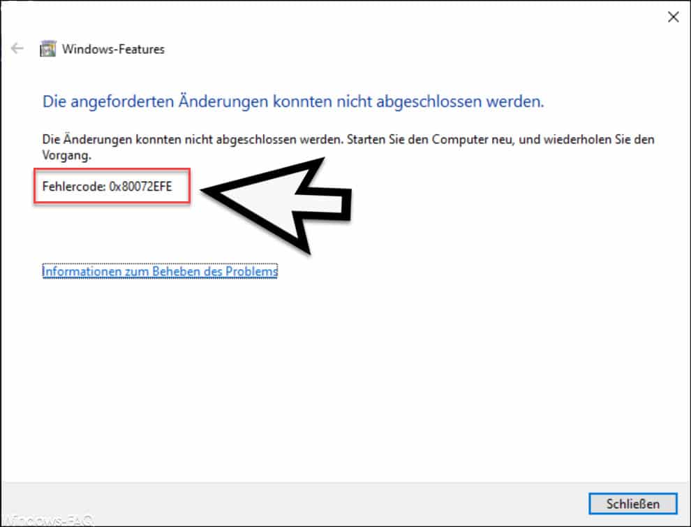 Fehlercode 0x80072EFE bei der Installation von .Net Framework 3.5