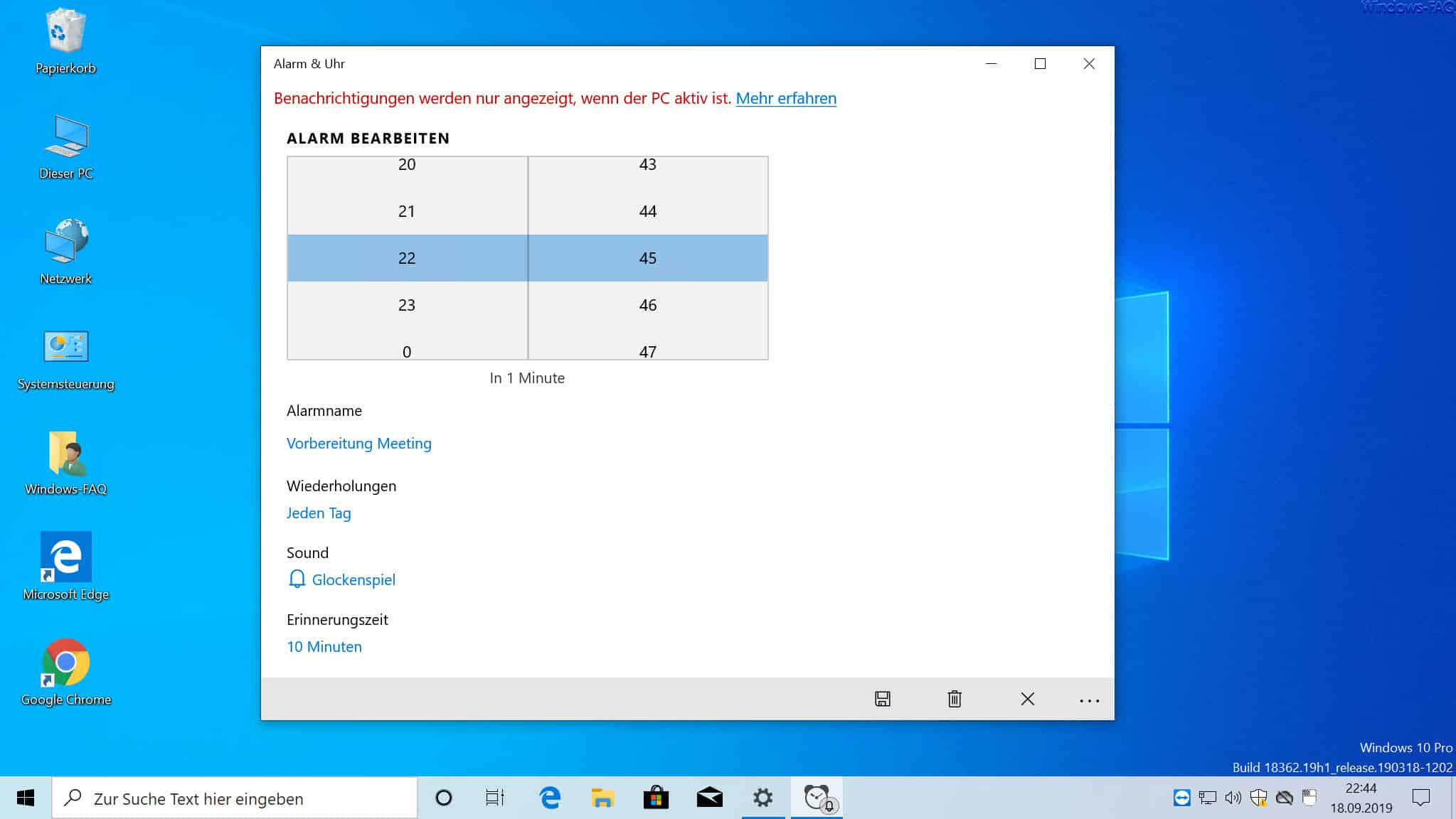 Alarm bearbeiten Windows 10