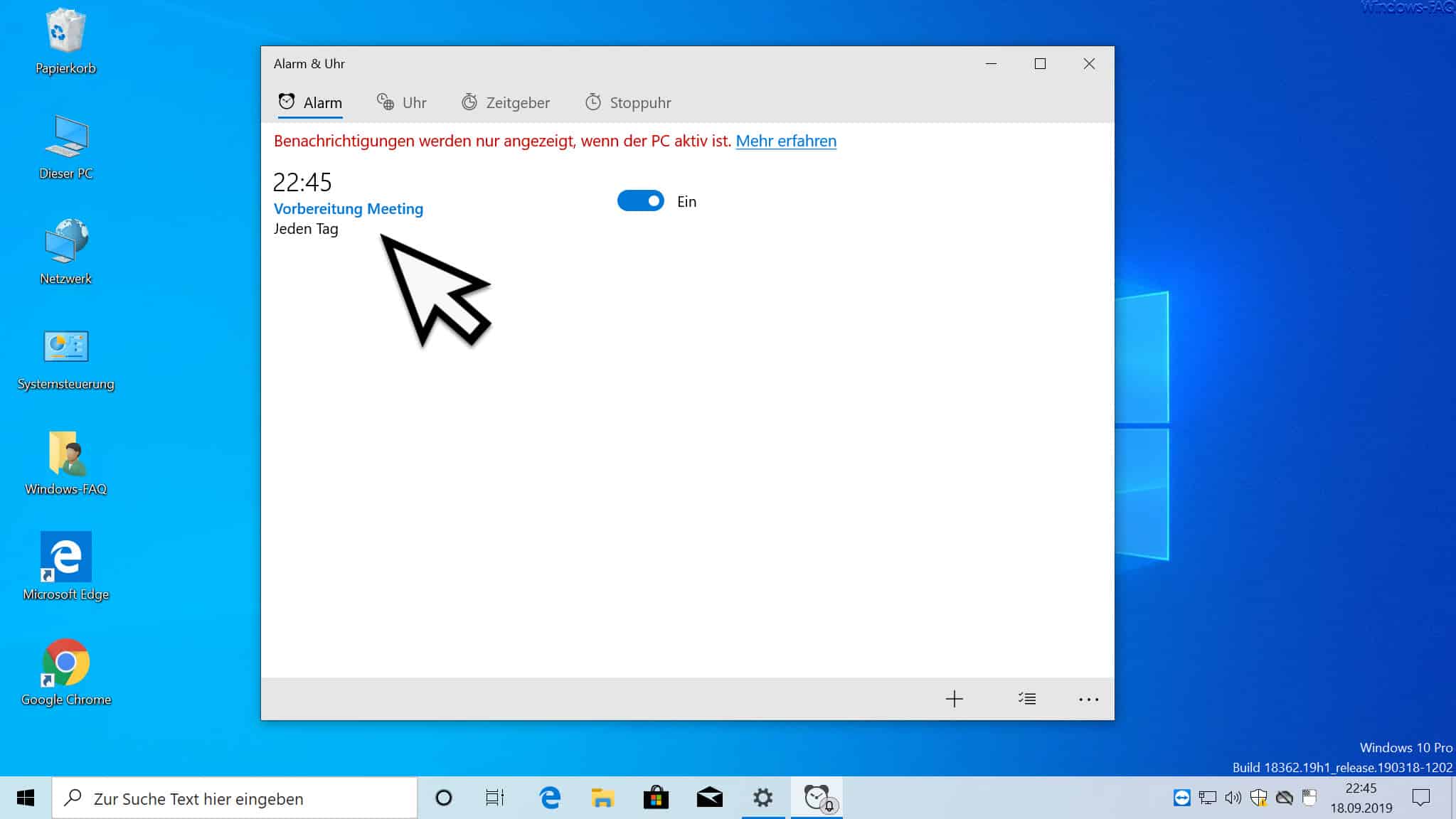 Alarm einstellen bei Windows 10