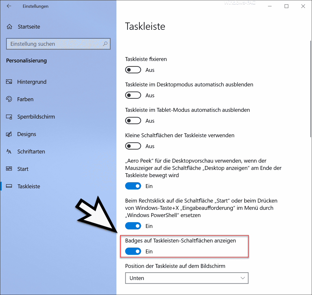 Badges auf Taskleisten-Schaltflächen anzeigen