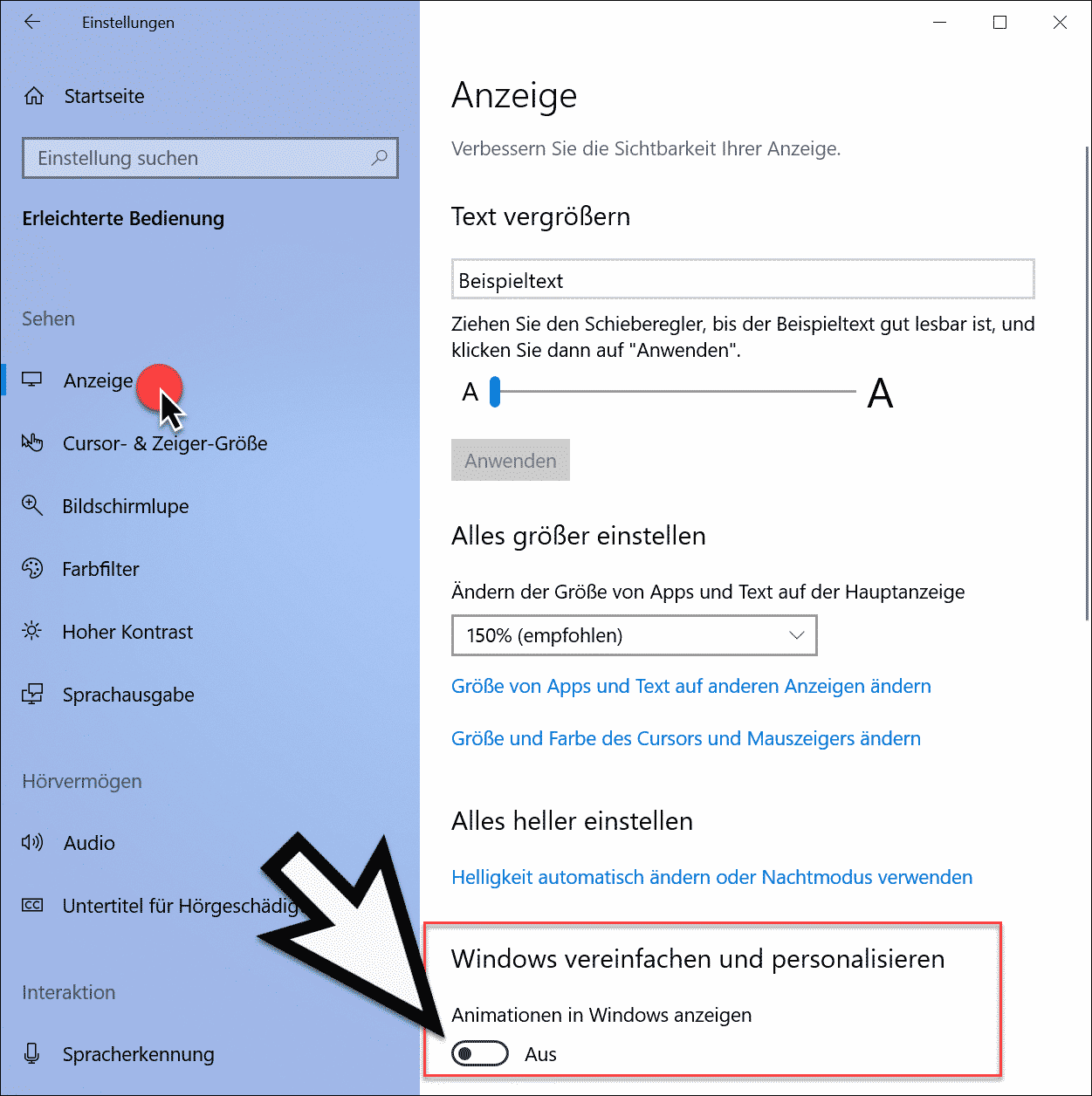 Animationen in Windows 10 ausschalten