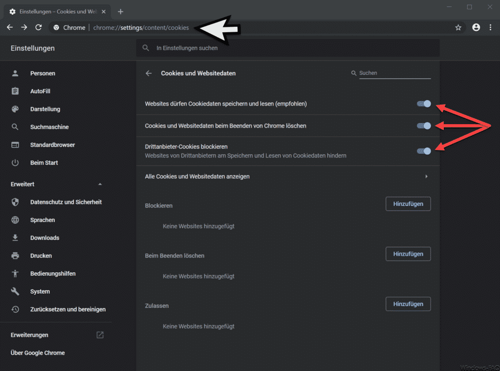 Cookies deaktivieren im Chrome Browser