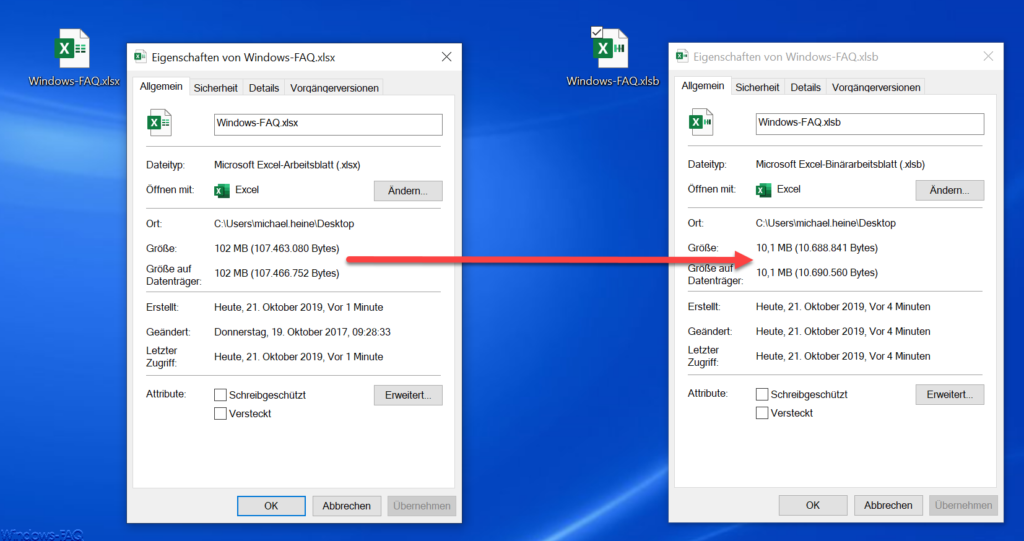 Excel Datei verkleinern mit XLSB Format