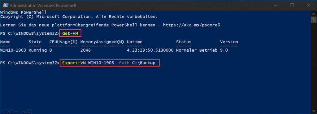 Get-VM und Export-VM