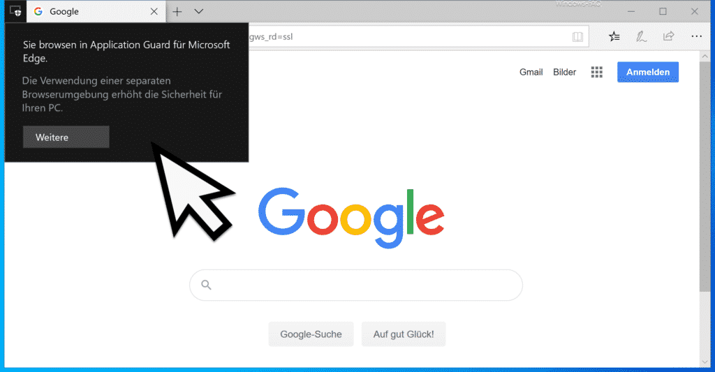 Sie browsen in Application Guard für Microsoft Edge