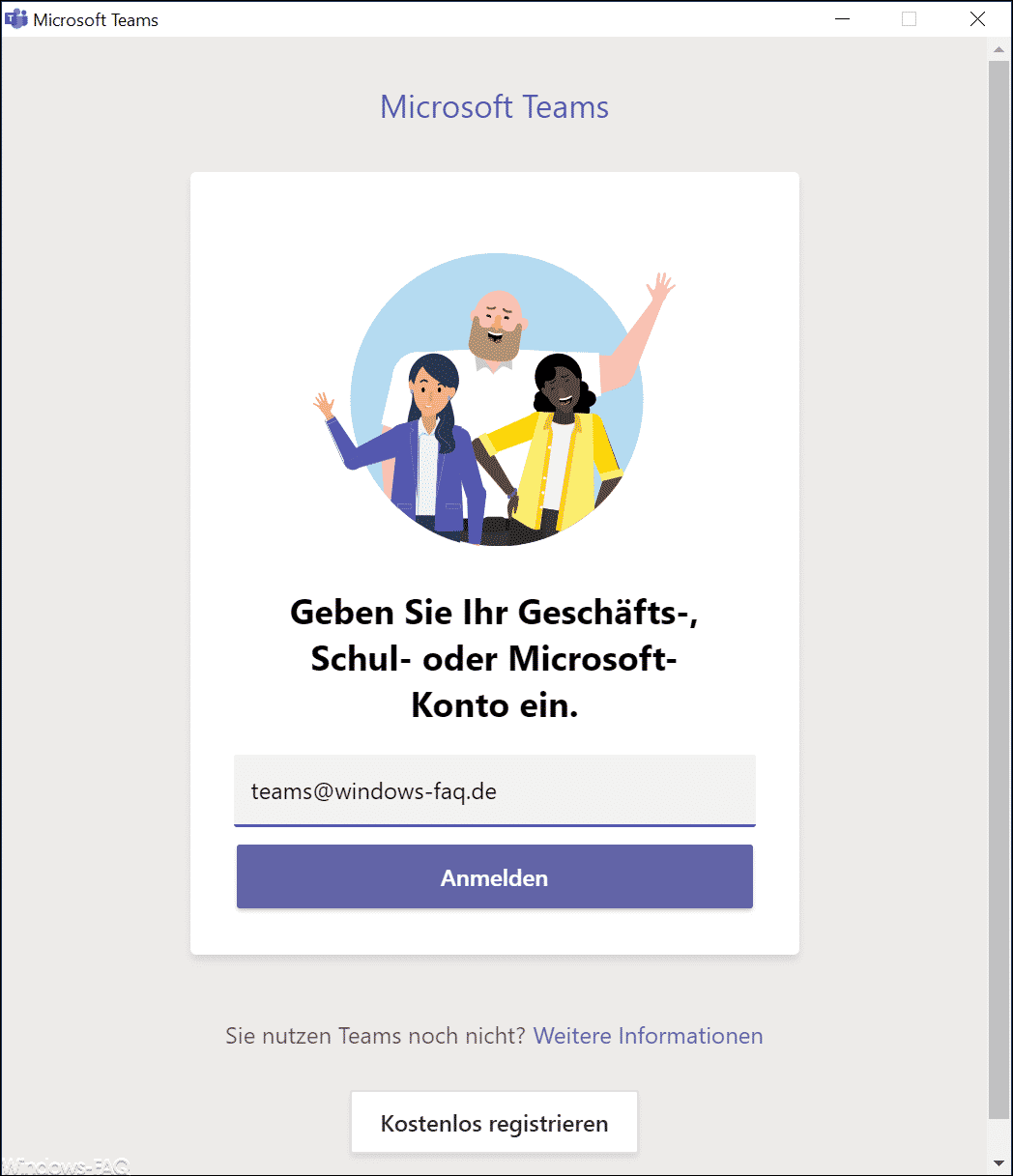 Teams - Geben Sie Ihre E-Mail Adresse ein