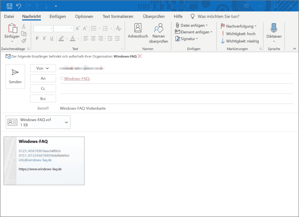 Outlook Visitenkarte