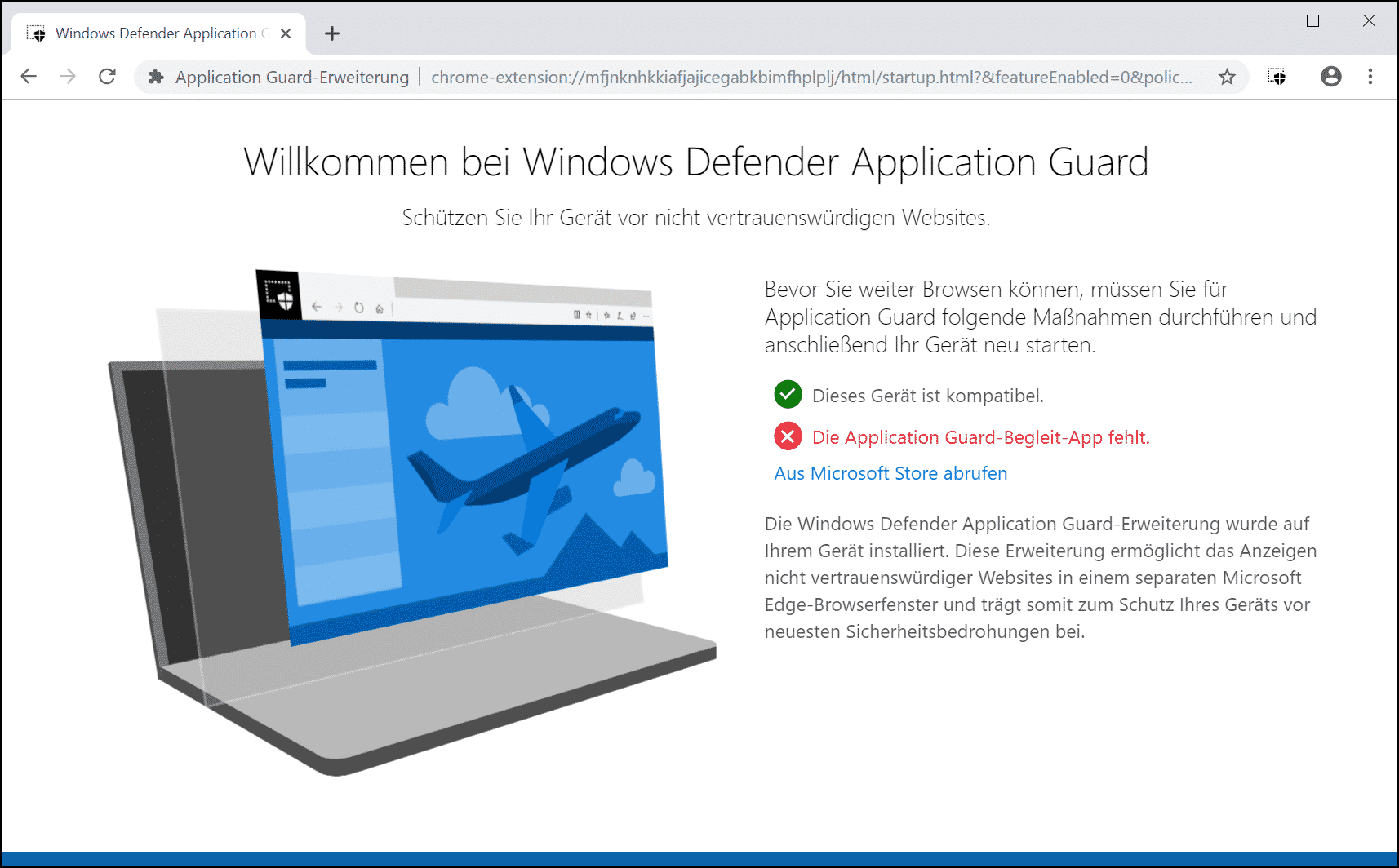 Willkommen bei Windows Defender Application Guard - Begleit App fehlt