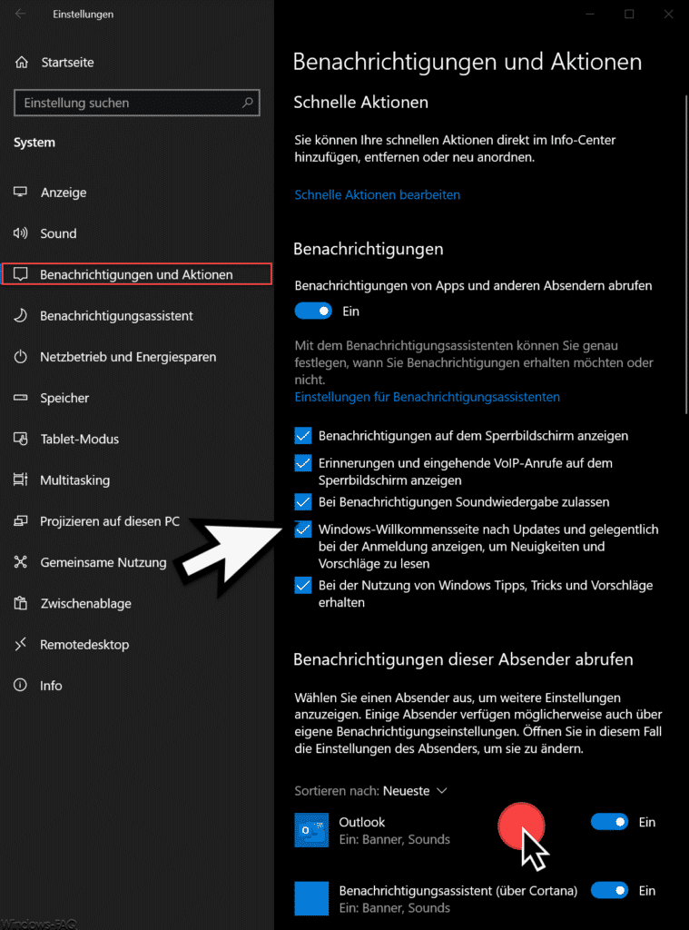 Bachrichtigungen Änderungen Windows 10 Version 1909
