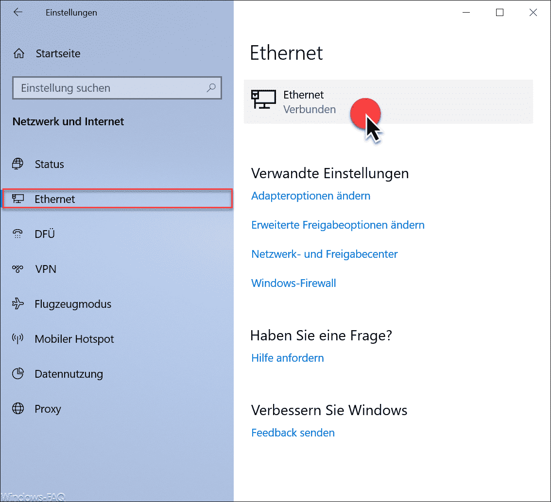Ethernet verbunden