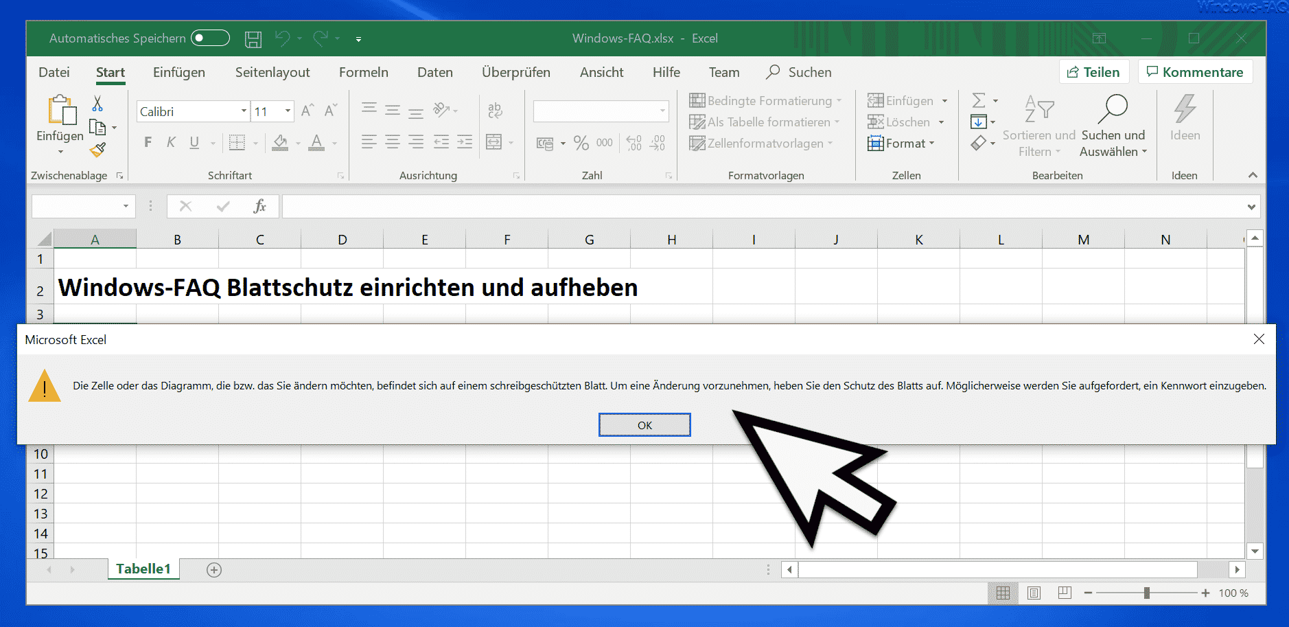 Excel Meldung schreibgeschütztes Blatt