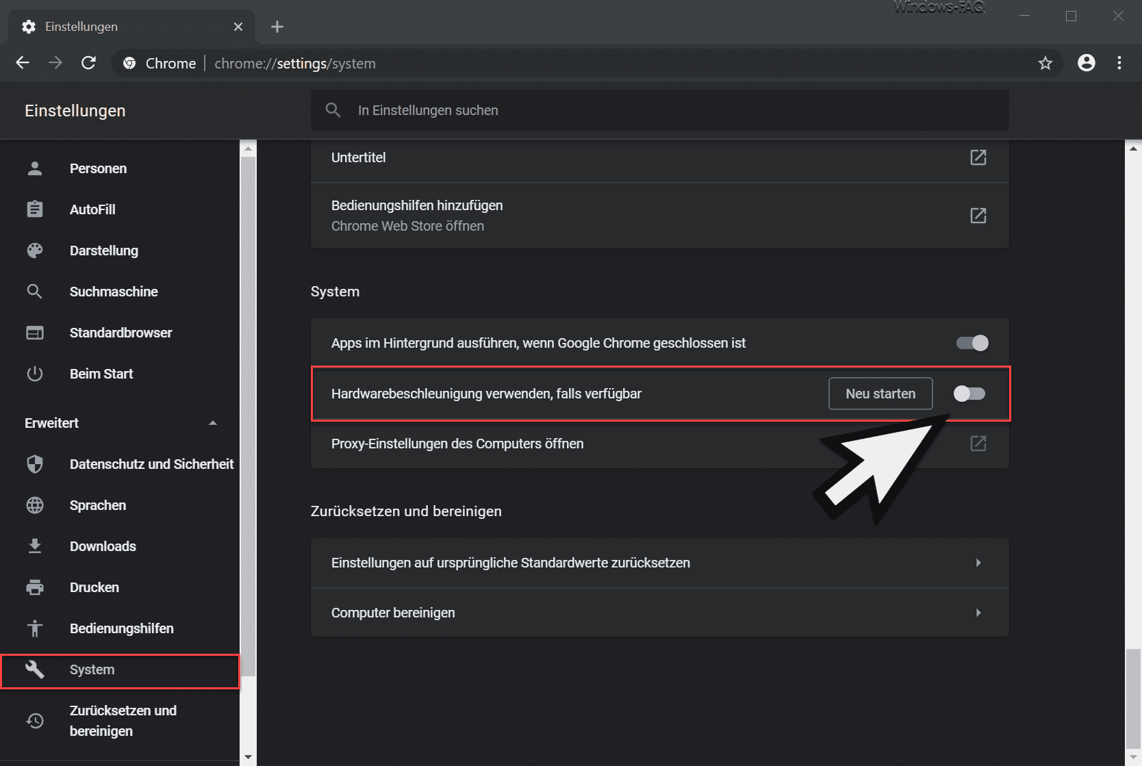 Hardwarebeschleunigung im Chrome deaktivieren