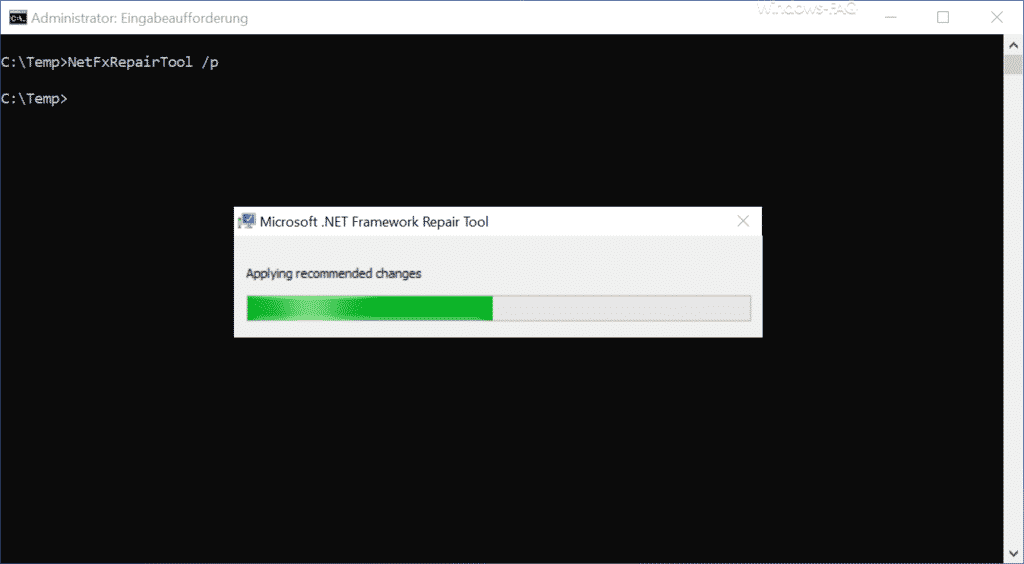 Microsoft .NET Framework Repair Tool Änderungen werden durchgeführt
