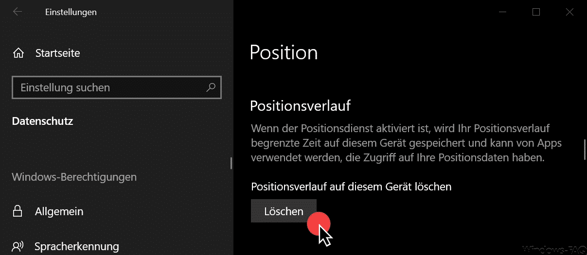 Positionsverlauf und Standorte löschen bei Windows 10
