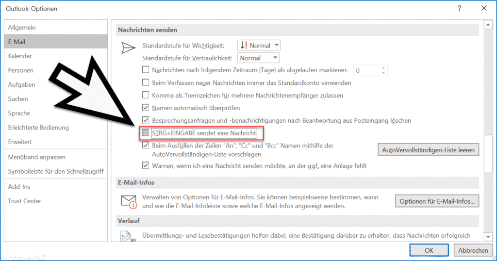 STRG+EINGABE sendet eine Nachricht