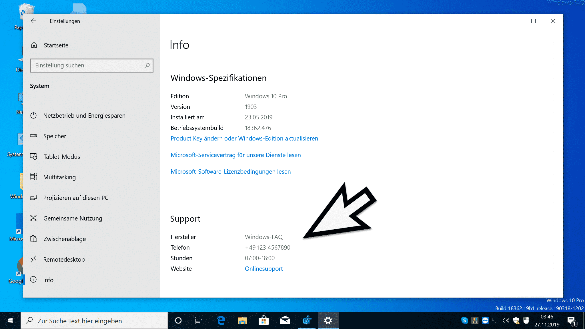 Support Informationen Windows 10