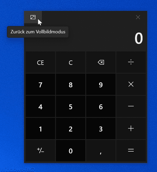 Taschenrechner zurück zum Vollbildmodus