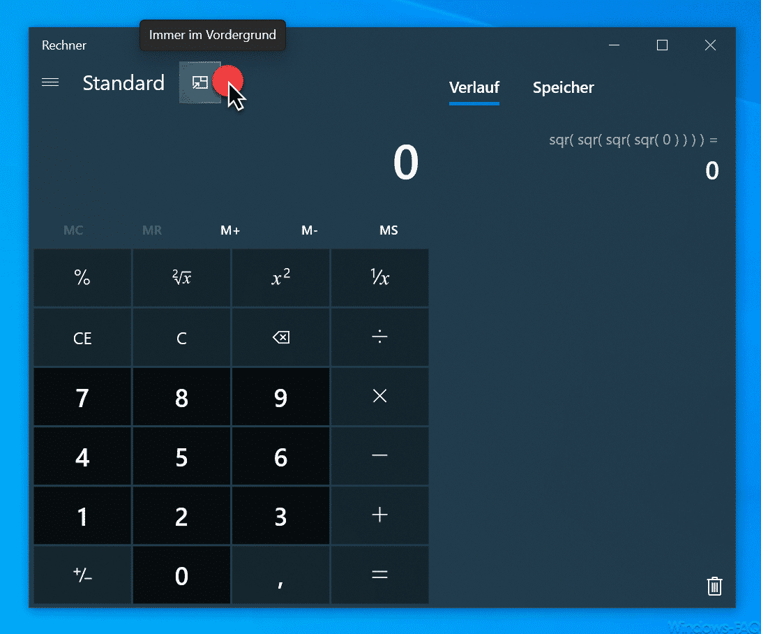 Windows Taschenrechner immer im Vordergrund laufen lassen