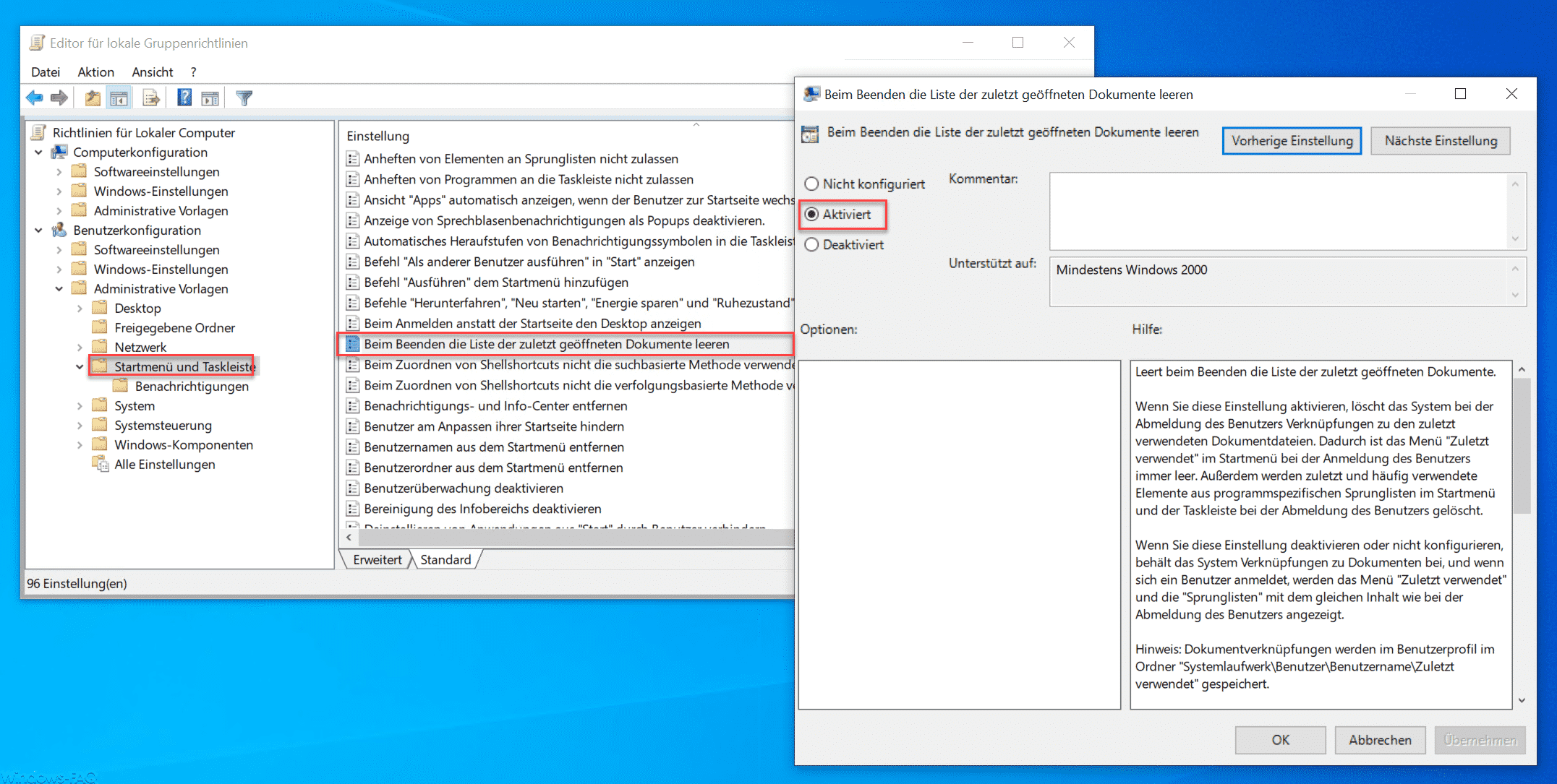 Liste der zuletzt geöffneten Dateien per GPO löschen