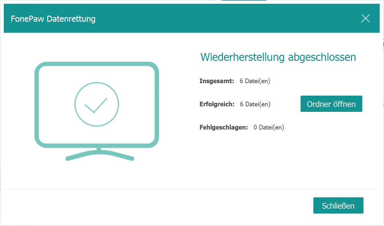 Fonepaw Wiederherstellung erfolgreich abgeschlossen