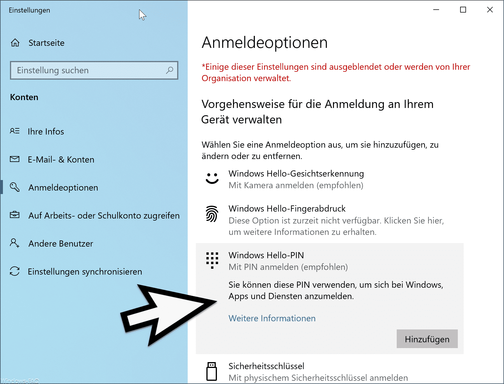 Windows Hello Pin einrichten