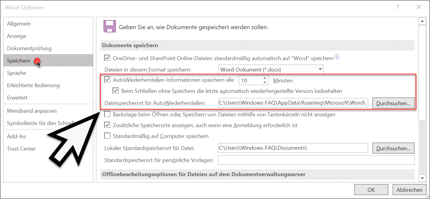 Word Dateien automatisch speichern alle „x“ Minuten