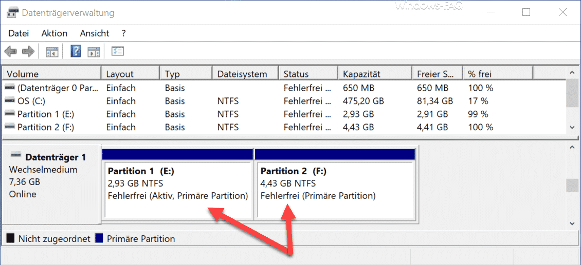 Mehrere Partitionen (Volumes) auf einem USB-Stick anlegen