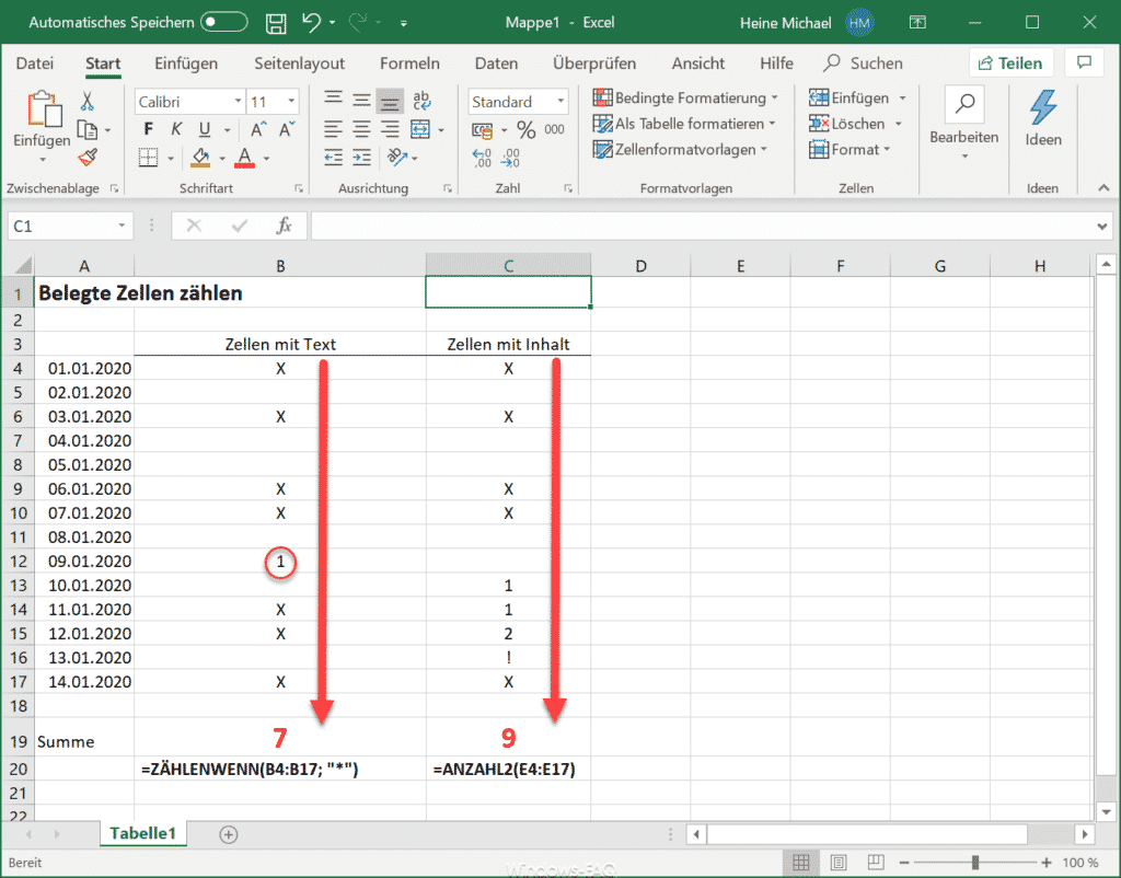 Belegte Zellen im Excel zählen