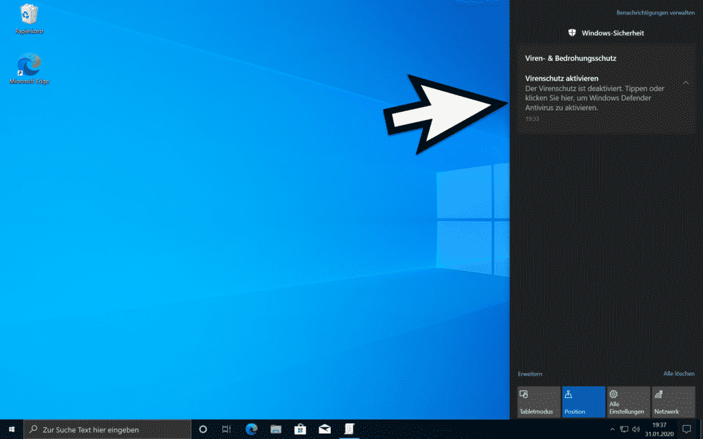 Benachrichtigungen vom Windows Defender